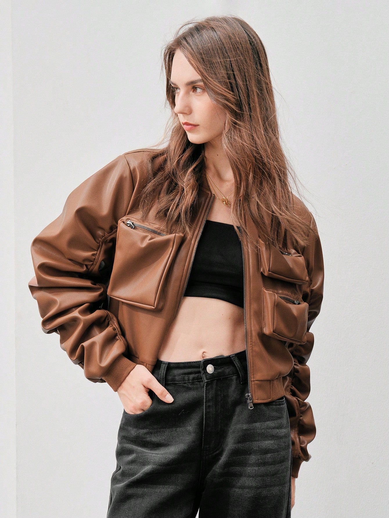 Anewsta Women'S Multi-Pocket Design Baseball Collar Jacket