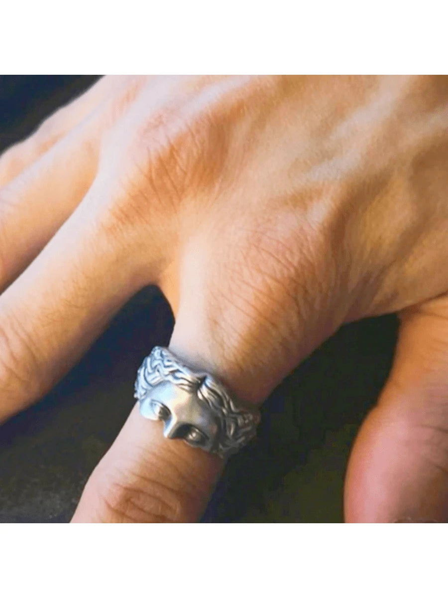 1Pc Vintage Punk Style Men Aluminum Alloy Half-Face Open Ring, Suitable for Daily Wear