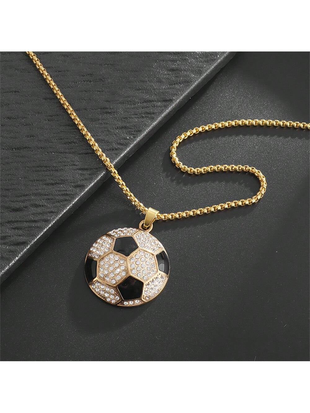 A and Hip Hop Sparkling Cubic Zirconia Soccer Pendant Necklace, Suitable for Party, Daily Wear, Sports Style, and Versatile Matching Accessories.