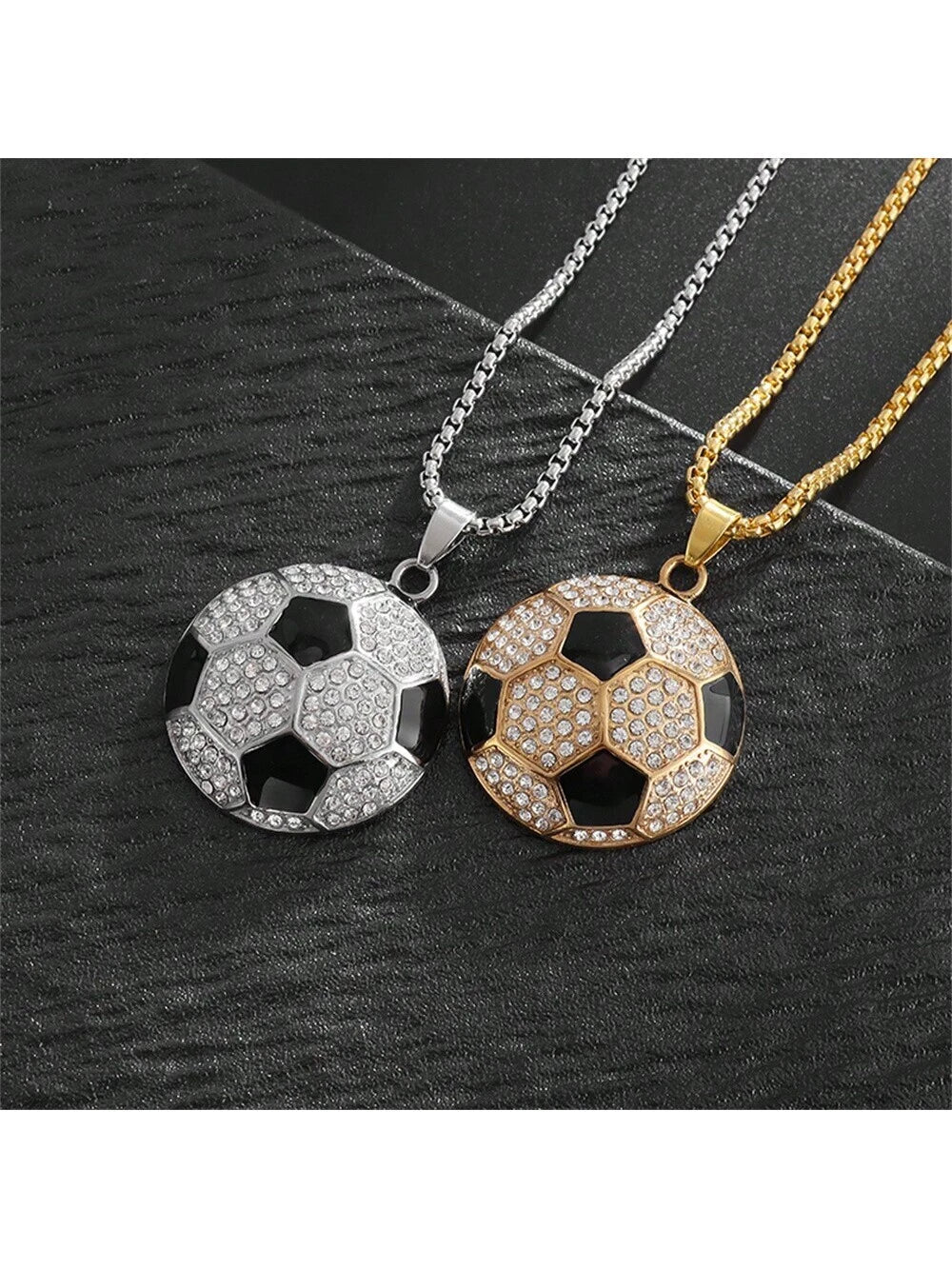 A and Hip Hop Sparkling Cubic Zirconia Soccer Pendant Necklace, Suitable for Party, Daily Wear, Sports Style, and Versatile Matching Accessories.