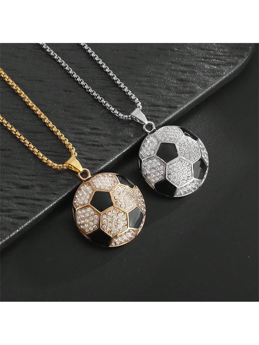 A and Hip Hop Sparkling Cubic Zirconia Soccer Pendant Necklace, Suitable for Party, Daily Wear, Sports Style, and Versatile Matching Accessories.