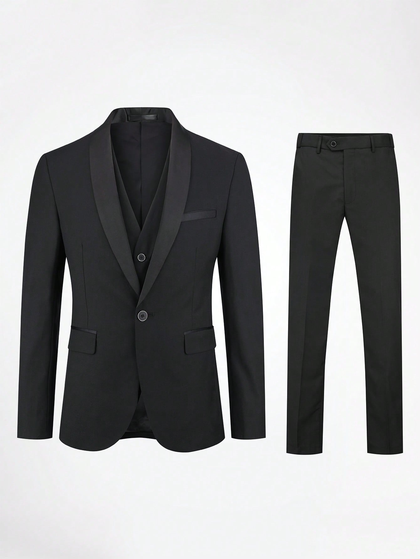 CLOUDSTYLE Men Flap Detail Blazer & Vest & Pants Suit Set