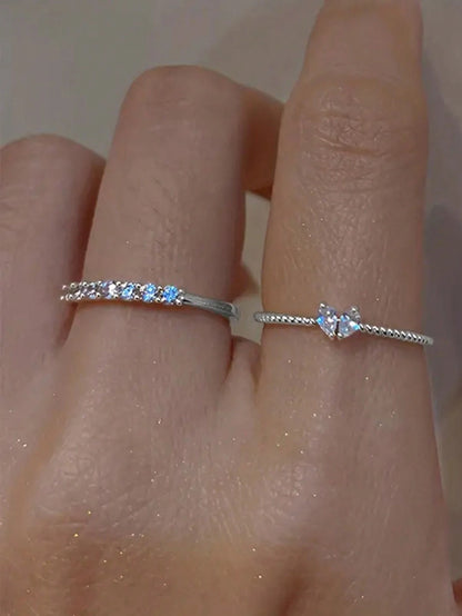 2Pcs/Set Y2K Heart Rhinestone Couple Rings, Perfect for Couples, Date, Vacation, Christmas, Valentine'S Day Gift Valentines,Mom,Mother,Mother'S Day,Gift
