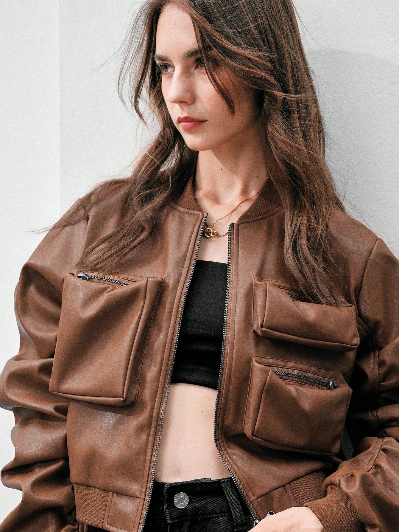 Anewsta Women'S Multi-Pocket Design Baseball Collar Jacket