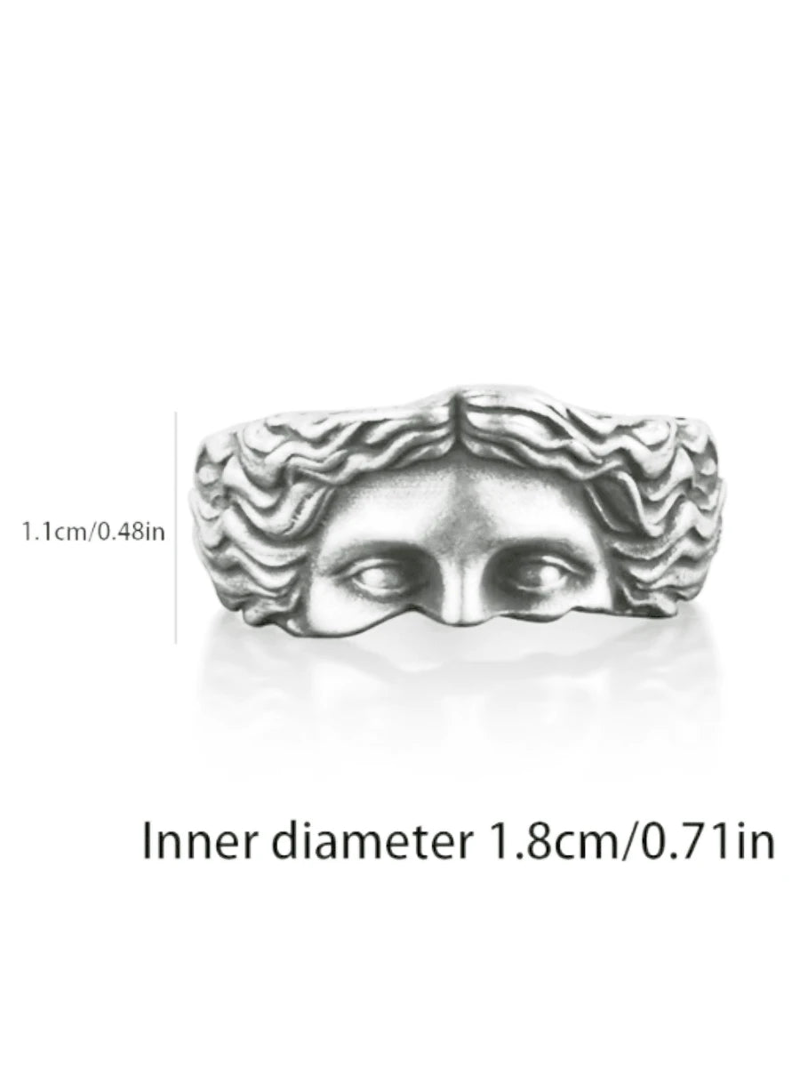 1Pc Vintage Punk Style Men Aluminum Alloy Half-Face Open Ring, Suitable for Daily Wear
