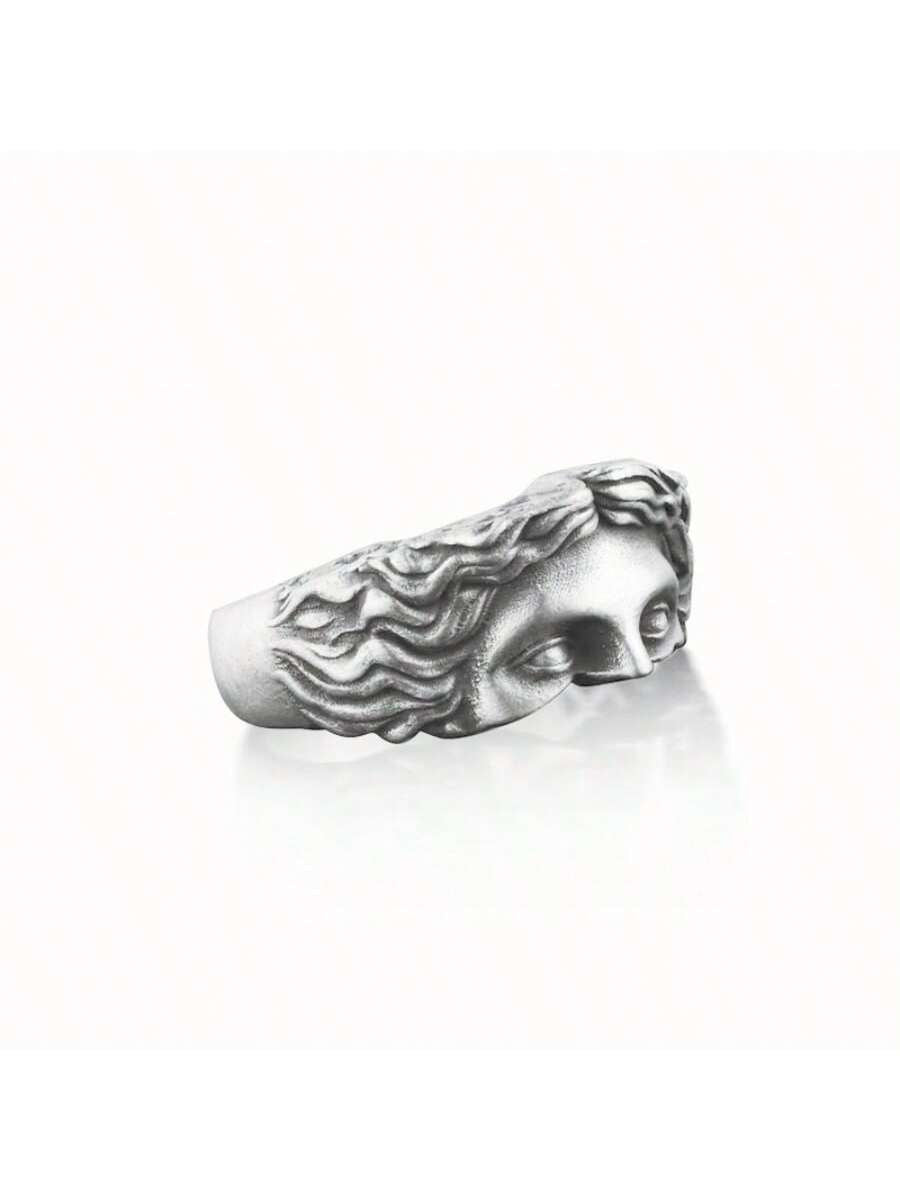 1Pc Vintage Punk Style Men Aluminum Alloy Half-Face Open Ring, Suitable for Daily Wear