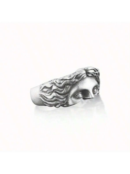 1Pc Vintage Punk Style Men Aluminum Alloy Half-Face Open Ring, Suitable for Daily Wear