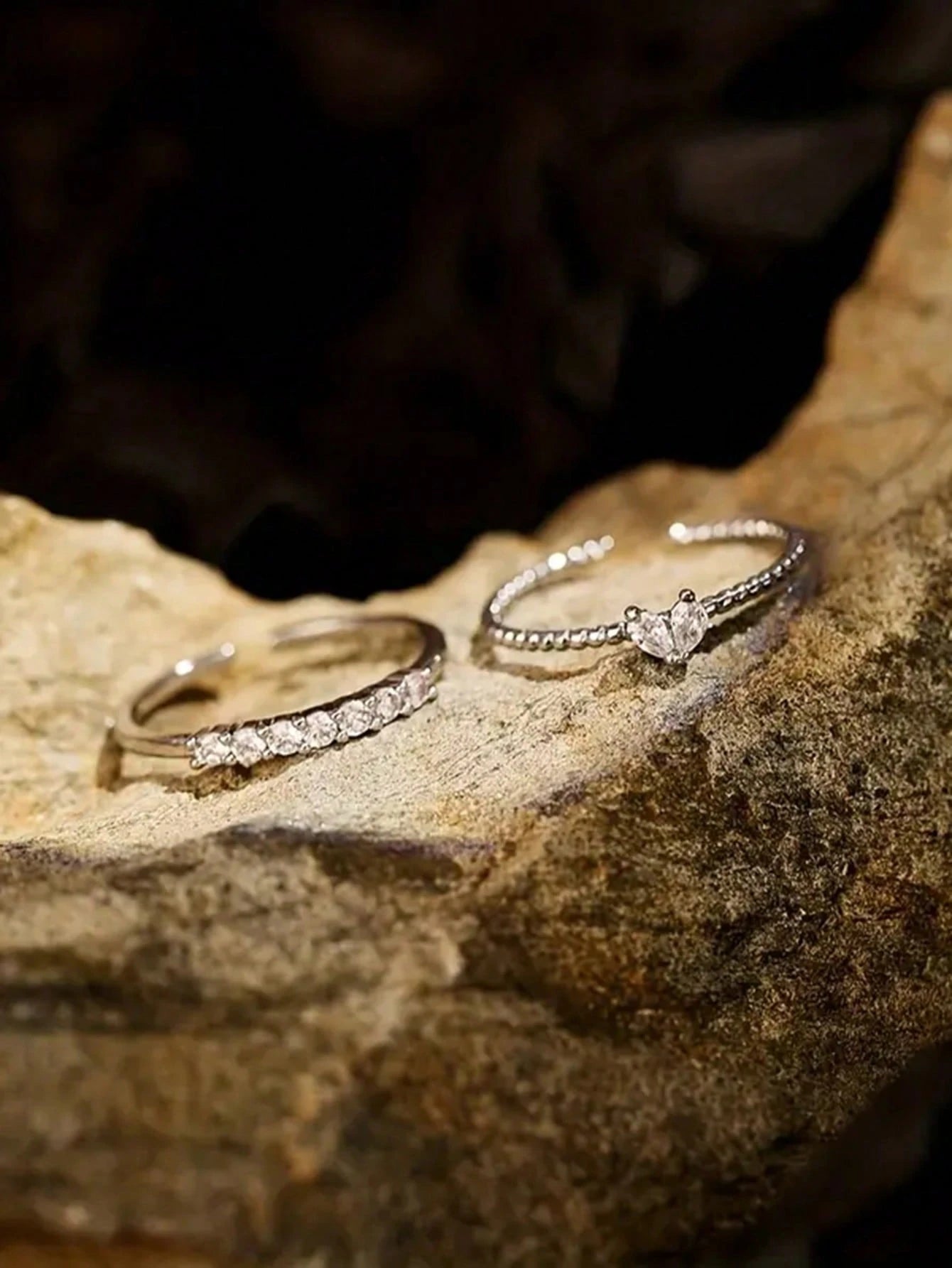 2Pcs/Set Y2K Heart Rhinestone Couple Rings, Perfect for Couples, Date, Vacation, Christmas, Valentine'S Day Gift Valentines,Mom,Mother,Mother'S Day,Gift