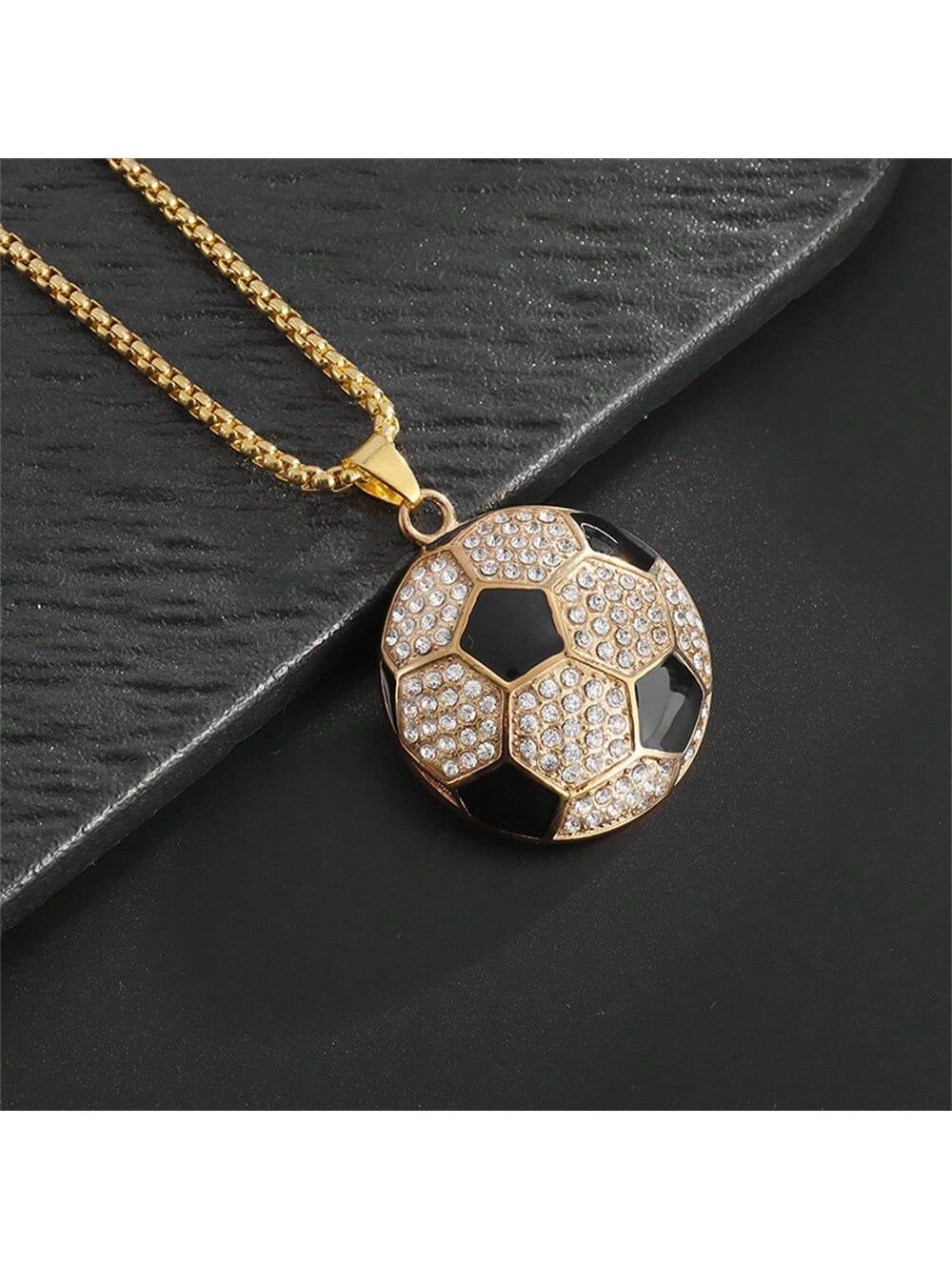 A and Hip Hop Sparkling Cubic Zirconia Soccer Pendant Necklace, Suitable for Party, Daily Wear, Sports Style, and Versatile Matching Accessories.