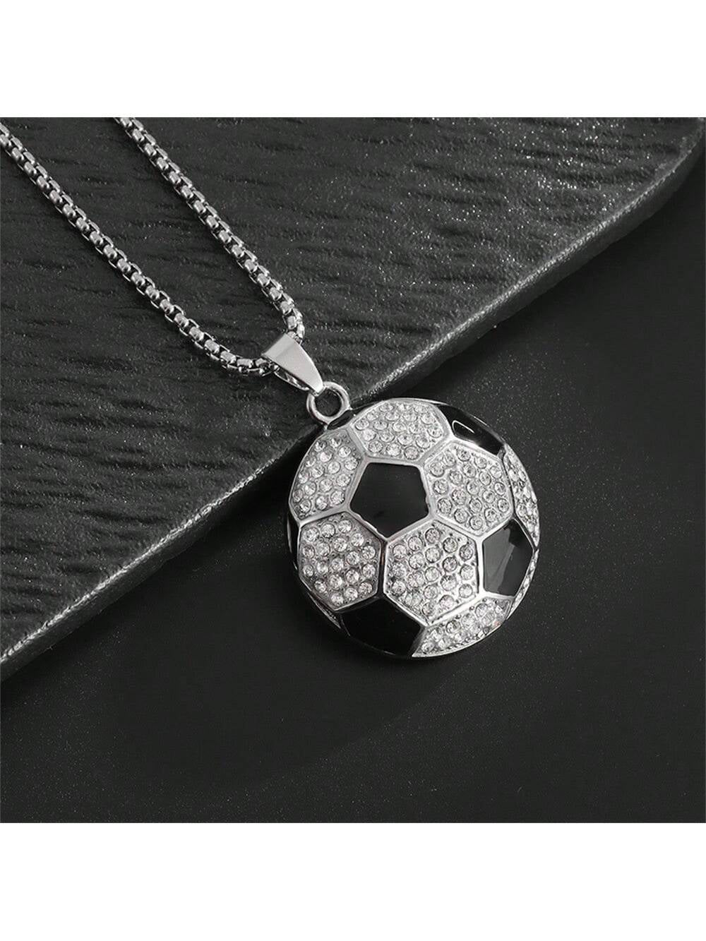 A and Hip Hop Sparkling Cubic Zirconia Soccer Pendant Necklace, Suitable for Party, Daily Wear, Sports Style, and Versatile Matching Accessories.
