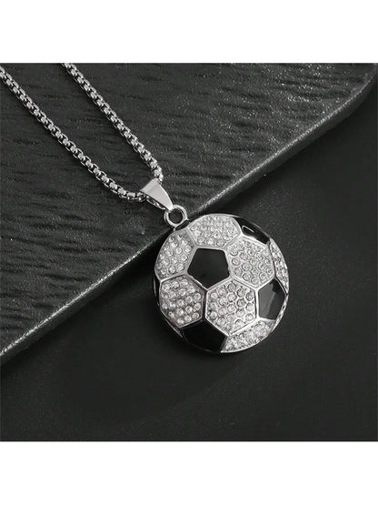 A and Hip Hop Sparkling Cubic Zirconia Soccer Pendant Necklace, Suitable for Party, Daily Wear, Sports Style, and Versatile Matching Accessories.