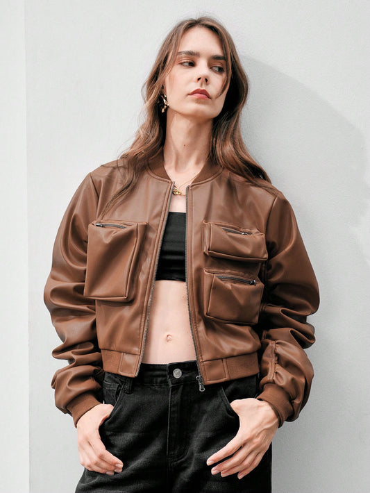 Anewsta Women'S Multi-Pocket Design Baseball Collar Jacket