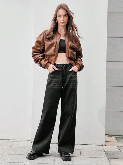 Anewsta Women'S Multi-Pocket Design Baseball Collar Jacket