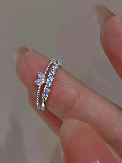 2Pcs/Set Y2K Heart Rhinestone Couple Rings, Perfect for Couples, Date, Vacation, Christmas, Valentine'S Day Gift Valentines,Mom,Mother,Mother'S Day,Gift