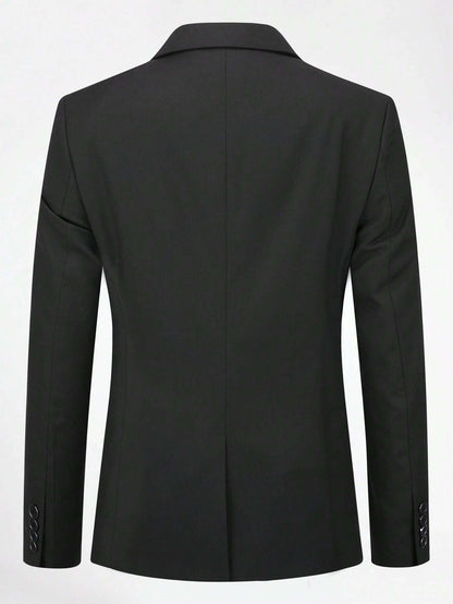 CLOUDSTYLE Men Flap Detail Blazer & Vest & Pants Suit Set