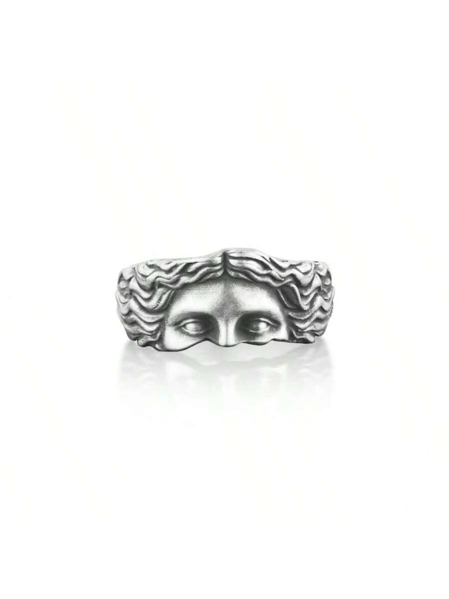 1Pc Vintage Punk Style Men Aluminum Alloy Half-Face Open Ring, Suitable for Daily Wear