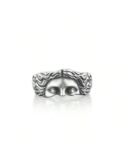 1Pc Vintage Punk Style Men Aluminum Alloy Half-Face Open Ring, Suitable for Daily Wear