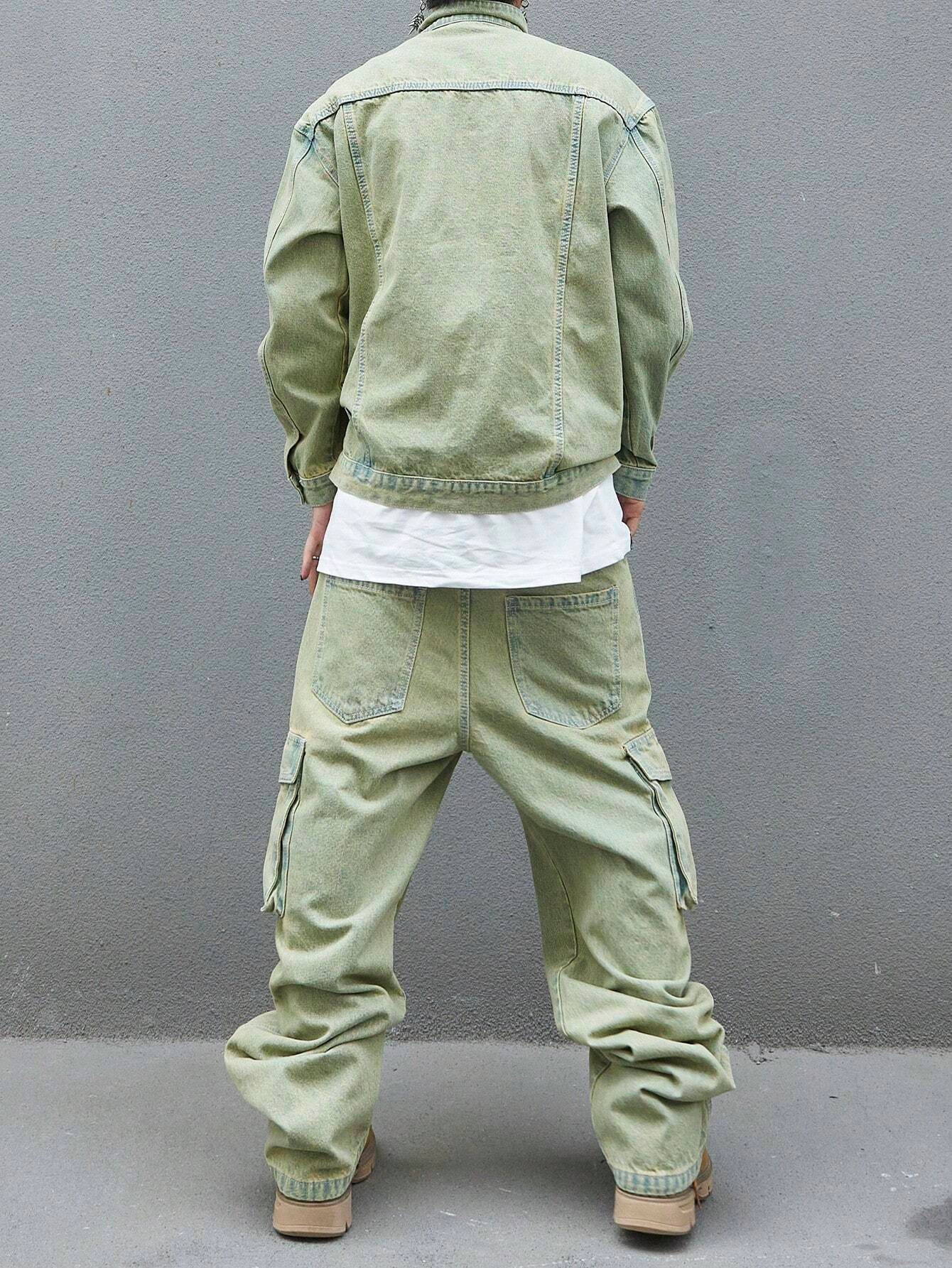 Manfinity EMRG Men'S Solid Color Simple Daily Style Long Sleeve Denim Set