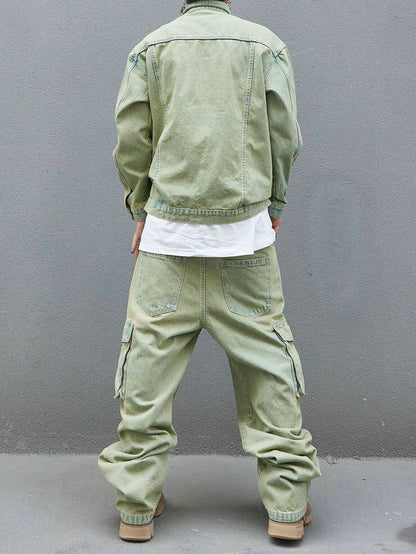 Manfinity EMRG Men'S Solid Color Simple Daily Style Long Sleeve Denim Set